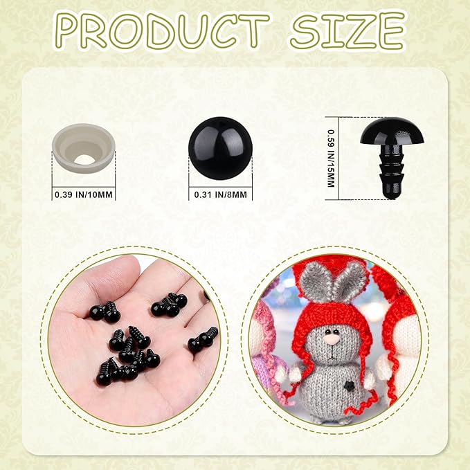320Pcs Safety Eyes for Crocheting 8mm Amigurumi Craft Doll Eyes for Crochet Animals with Washers, Small Stuffed Animal Eyes for Plush Dolls Bear Doll Making Supplies