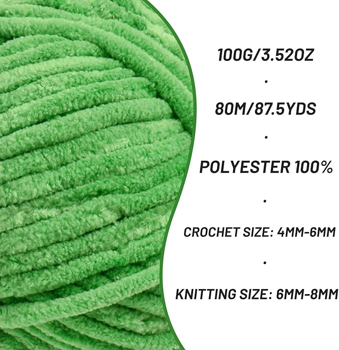 3 Pack Fluffy Chenille Yarn for Crocheting, Chunky Velvet Yarn for Crochet Amigurumi, Baby Yarn for Crocheting Soft Blanket, 262.4yds/10.5oz Bulky Yarns for Crafts/Hats/Shoes/Socks (3 Christmas Green)