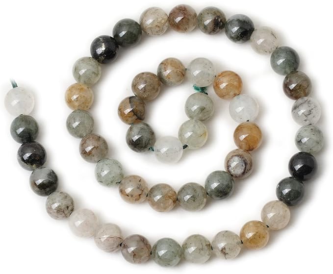 cheavian 45pcs 8mm natural green phantom crystal round loose beads for jewelry making 1 strand 15"