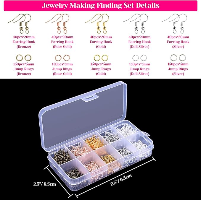 Paxcoo 1350pcs Earring Making Kit with Hooks, Rings, Pliers, Backs, Holder Cards and Clear Bags for DIY Earring Supplies and Findings