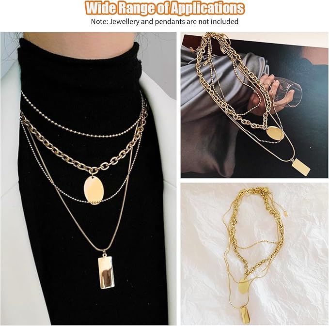 Fesorsi Gold Chain for Jewelry Making, 115ft 15 Style Steel Jewelry Chain, Electroplating Process, for DIY Necklace Chains, Tassel Pendants, with Jump Ring, Lobster Clasp, Pliers