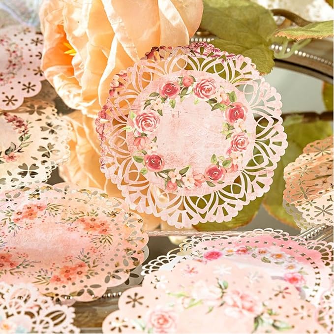 Antique Cutouts Lace Edge Scrapbook Paper, 60Pcs Decorative Floral Backround Paper for Scrapbooking, Journaling, Collage, Card Making, Junk Journal Supplies, Album Art Crafts