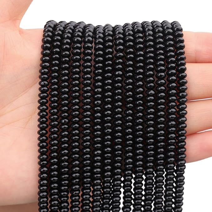 2 Strands (300PCs) Natural Black Obsidian Rondelle Beads, 2 * 4mm Gemstone Loose Spacer Abacus Disk Beads for DIY Bracelet Necklace Earrings Jewelry Making, Craft Supplies Beading Kit