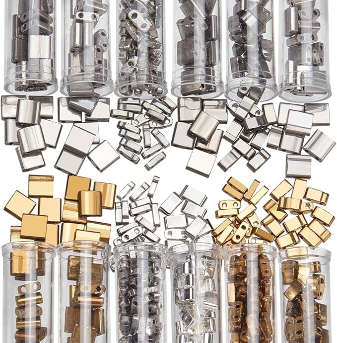 NBEADS About 468 Pcs 3 Sizes 2-Hole Beads, 3 Colors 1/4 Half 5x5mm/5x2mm/5×1mm Mini Japanese Glass Seed Beads for Bracelet Necklace Earring Jewelry Making