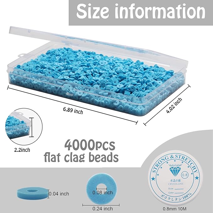 4000 Pcs Clay Beads for Bracelets Making, Polymer Spacer Flat DIY for Jewelry Necklace Earring Making Kit, Preppy Aesthetic Heishi Heshie Thin Disk Beads Assortments Set 4 6 8MM (BU-8-14, 6MM)