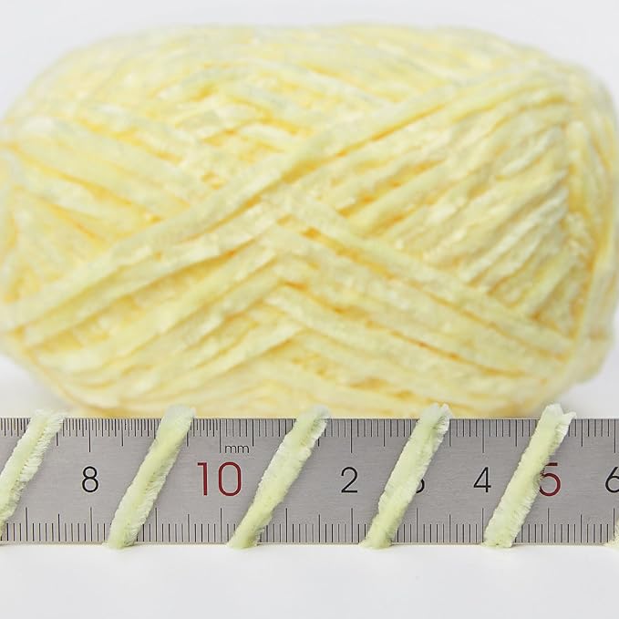 NICEEC 3 Skeins Soft Chenille Yarn Blanket Yarn for Knitting Fancy Yarn for Crochet Weaving DIY Craft Total Length 3×85m (3×93yds, 3×50g)_Light Yellow