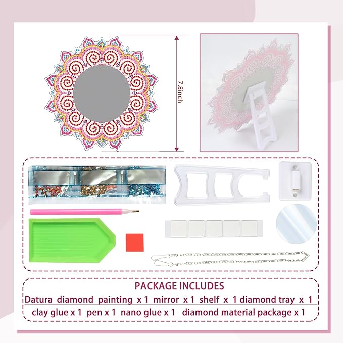 Diamond Painting Mirror Kit DIY 5D Diamond Painting Makeup Mirror Special Shaped Crystal Diamond Art Makeup Mirror for Adults Beginners Birthday Gifts Crafts Home Wall Table Decor