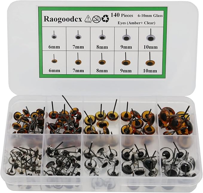 140Pcs Needle Felting Eyes 6-10mm mini Glass Amber with Clear Eyes Kits for Teddy Puppets Dolls Wool Felting Crafts