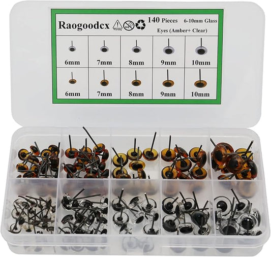140Pcs Needle Felting Eyes 6-10mm mini Glass Amber with Clear Eyes Kits for Teddy Puppets Dolls Wool Felting Crafts