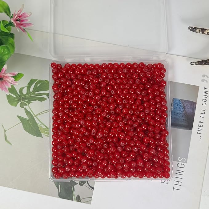 6mm Round Glass Beads for Jewelry Making, 900Pcs Glass Seed Beads for Bracelets, DIY Crafts (Red)