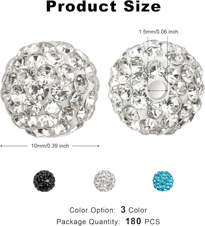 256Pcs 10mm Rhinestone Beads Kit for Jewelry Making, 3 Colors Round Shiny Disco Ball Beads with Cross Charms and Accessories for Baseball Necklaces Bracelets Earrings Crafting