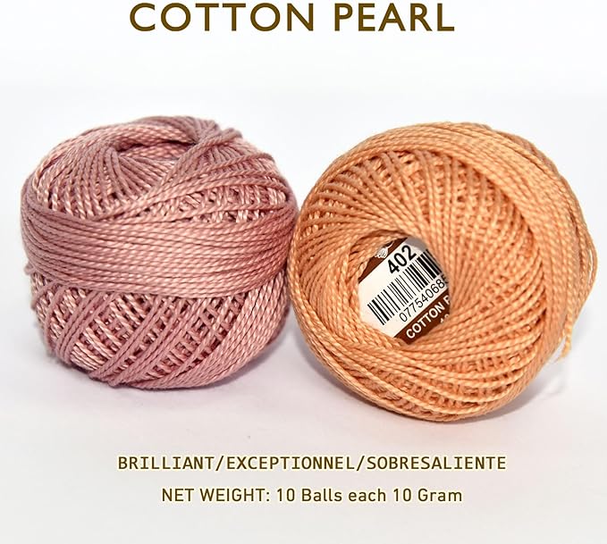 Double Mercerized Egyptian Long Staple Cotton Pearl Thread Ball 10 Grams Rainbow Color Embroidery Thread 10 Colors per Box for Crochet Hardanger Cross Stitch Hand Embroidery,Light Flesh Color Series