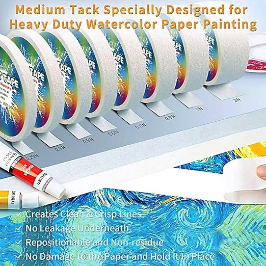 White Art Tape Medium Tack Artist Masking Tape Paper Acid Free Tape Watercolor Painters Tape Artists Tape for Drafting Art Watercolor Painting Canvas Framing, 2 inch Wide 165FT Long