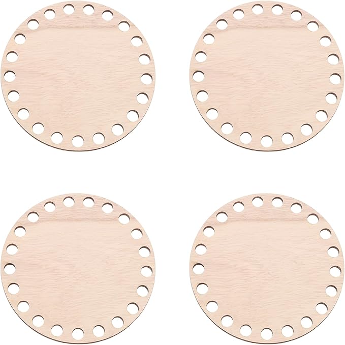 PATIKIL 4" Diameter Crochet Basket Bottom, 4Pcs Round Blank Crochet Knitting Wooden Base for DIY Crafts Weaving Basket Making Supplies Home Decoration, Brown