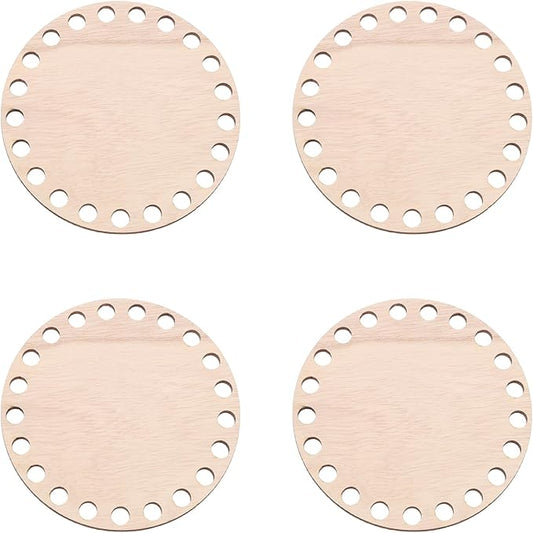 PATIKIL 4" Diameter Crochet Basket Bottom, 4Pcs Round Blank Crochet Knitting Wooden Base for DIY Crafts Weaving Basket Making Supplies Home Decoration, Brown