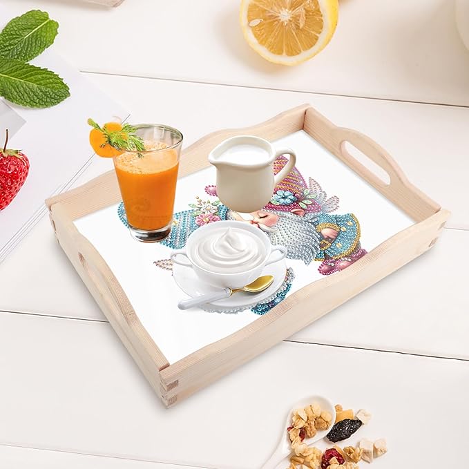DIY Diamond Art Tray with Handle Diamond Art Painting Plate Creative Design Handmade Wooden Tray Mosaic Making Kits by Number Kits Diamond Art for Coffee Living Room Home Organizer (Nice Kiss)