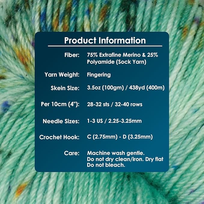 KnitPro Symfonie Fingering Weight Hand Dyed Variegated Yarn Skein | Extra Fine Merino Wool & Polyamide Blend for Knitting & Crocheting, Oeko-TEX Certified 400m, 100g | Terra Mint Sky