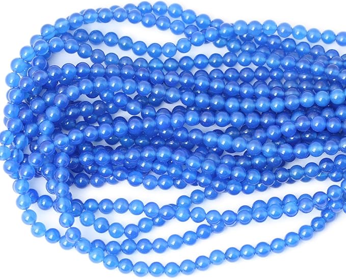60PCS 6mm Smooth Surface Blue Agate Round Loose Beads Energy Stone for Jewelry Making 1 Strand 15"