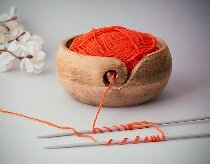 Mothers Day Gifts for Women Wooden Yarn Bowl Knitting Bowl Large Crochet Yarn Holder Handmade Crocheting Accessories and Supplies Organizer 7 x 3 Retirement Birthday Gift For Knitters