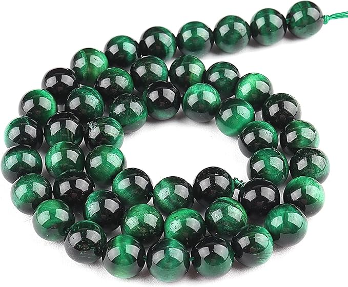 Natural Stone Beads Gemstone Beads for Jewelry Making - Crystal Beads for Bracelets, 8mm Beads Round Loose Beads(44-47pcs, 8mm, Green Tiger Eye)