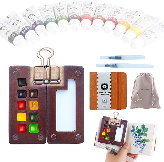 Mini watercolor set Mini watercolor travel set Mini Watercolor Paint Set Travel Watercolour Sets Pocket Artist Watercolour Travel2 Sets Pocket Watercolour Kit Portable Paint Palette（9 Grids，Sunshine orange)