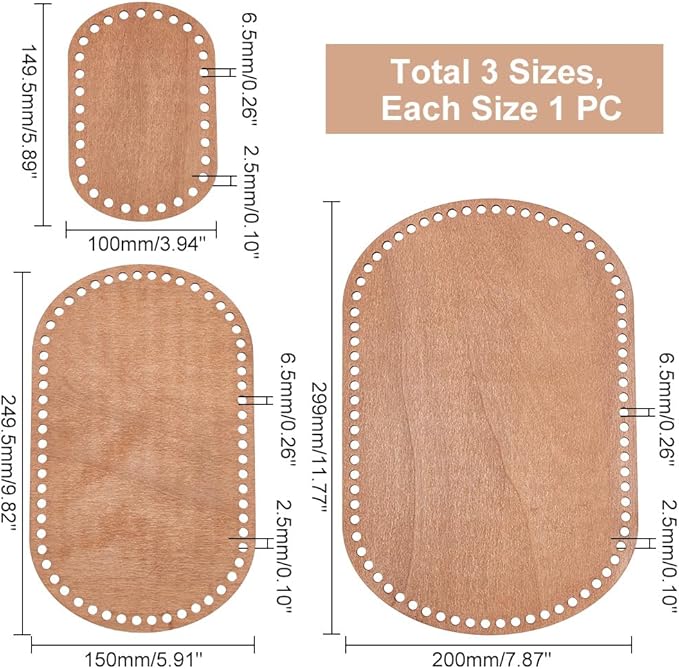 PH PandaHall Oval Wooden Basket Base, 3 Sizes Coffee Blank Crochet Basket Base, Crochet Bag Bottom Crochet Bottom Accessory for DIY Basket Craft Knitting for Knitters, Crocheters and Beginners