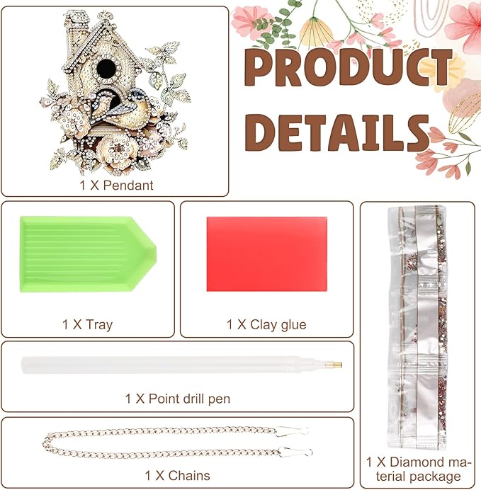 DOMROM Bird House Diamond Art Hanging Kits for Adults Beginners, Special Shaped Crystal Diamond Painting Bird Pendant, DIY Diamond Art Suncatchers Animal for Home Garden Wall Decor Gift