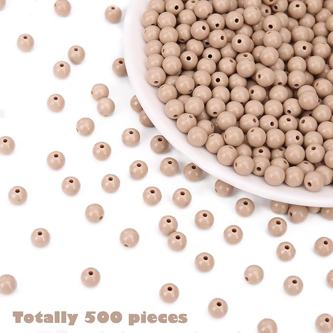 bonny boxx 500pcs 8mm smooth light coffee round beads, plastic resin bubblegum balls chunky gumball beads for necklace and bracelet making, crafting supplies