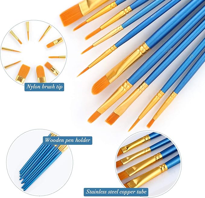 Acrylic Paint Brush Set, 100 Packs / 1000 pcs Nylon Hair Brushes for All Purpose Oil Watercolor Painting Artist Professional Kits