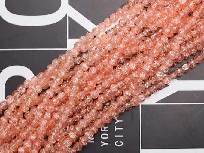 450pcs Peach Crackle Glass Beads Handcrafted Round Lampwork Smooth Loose Beads for Bracelet & DIY Jewelry Making 8mm