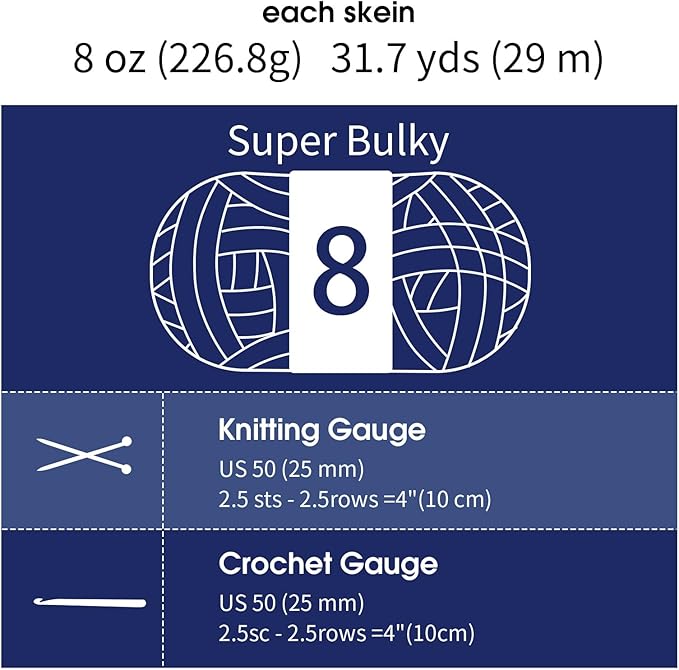 MABOZOO Assorted Chunky Yarn for Crocheting 8 Pack,Fluffy Jumbo Chenille Yarn,Soft Plush Yarn Bulky,Giant Thick Fuzzy Yarn for Hand or Arm Knitting,Cream & Multi Blue(31.7 yds,8 oz Each Skein)