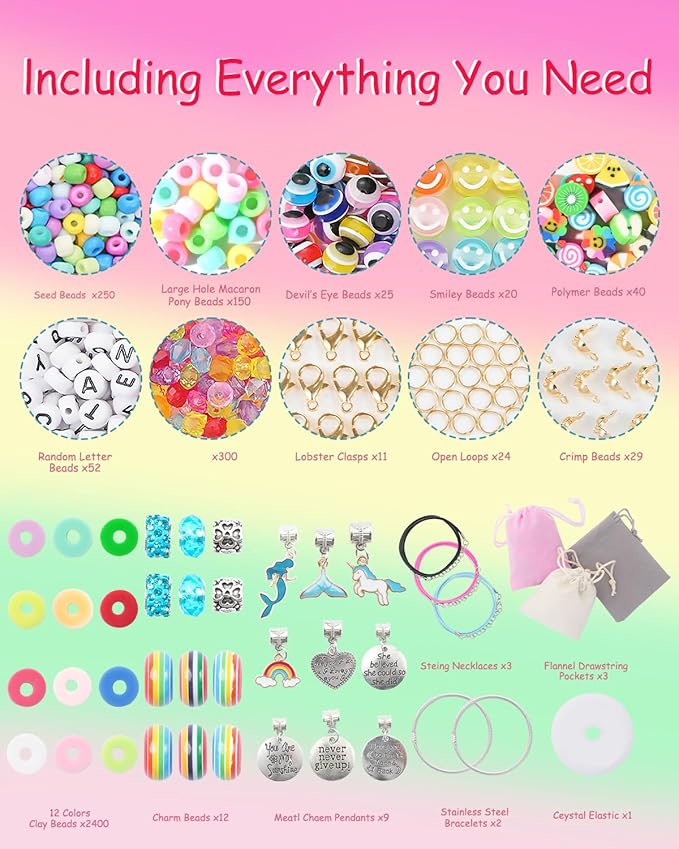 LovelyMoon Bracelet Making Kit 3400 Pcs Beads for Charm Friendship Jewelry Making Supplies Unicorn Mermaid Art Crafts Birthday Christmas Gifts for Girls Ages 6 7 8 9 10 11 12 Years Old