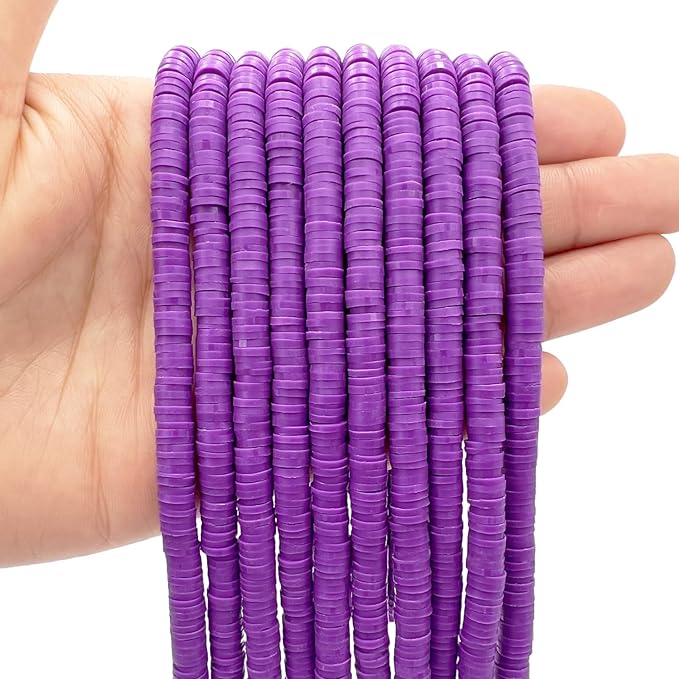 10 Strands Purple Clay Bead, Heishi Beads for Bracelet Stack, 3800 Pcs, 6mm Round, Adults' Friendship Bracelets Kit