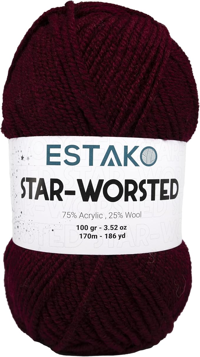 Estako Star-Worsted Yarn - 75% Acrylic 25% Wool - Soft Medium Weight #4-100g (3.52oz) - 170m (186yds) - Crochet & Knitting Yarn (43143 - Claret Red)