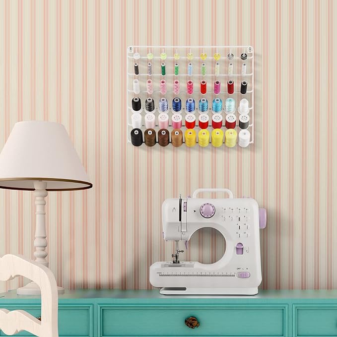 YBING Thread Holder Wall 54-spool Sewing Thread Rack Wall Mount Embroidery Thread Holder Organizer Spool Holder Wall Hanging Tools for Quilting White Metal