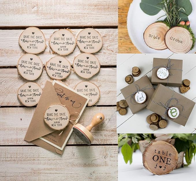 50Pcs Wood Slices 2.4"-2.8" Unfinished Wood Rounds with Pre-drilled Hole and 66Feet Twine String, Natural Wood for Crafts for Home Decor Painting DIY Christmas Ornaments Party Wedding Decor