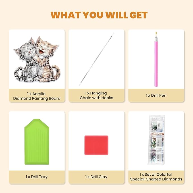 MXJSUA Cartoon Kittens Diamond Art Hanging Kits for Adults Beginners, DIY Acrylic Special Shaped Crystal Diamond Gem Drills Pendant Art Painting Ornament for Home Wall Decor Gift