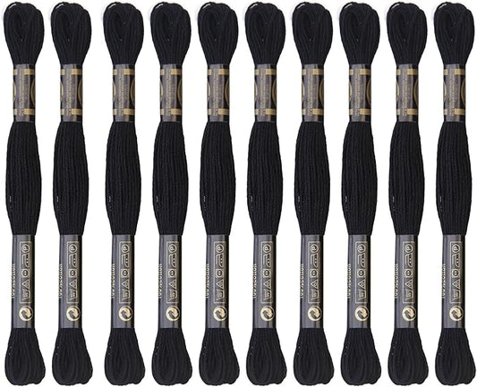 12 Skeins Embroidery Cotton Floss is 100% Egyptian Long Fiber Cotton of 8.75yds Each Cottons Cross Stitch Thread for Hand Embroidery DIY Creation and Friendship Bracelet String. (12, Black)