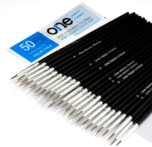 50 Pcs Pack of Synthetic Fine Detail Paint Brushes Set for Miniature, Scale Model, Art Painting in Acrylic, Oil, Watercolor - Pointed Round (Size #0 Medium)