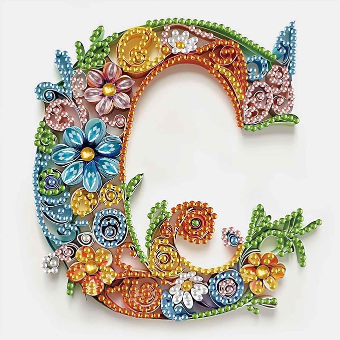 MVVMTOP Diamond Painting Kit, 5D DIY Letter C, Special Shape Crystal Artificial Diamond Art Partial Mosaic Handicraft for Beginners, Wall Decor Gift for Bedroom, Office, Living Room 6.7x6.7in