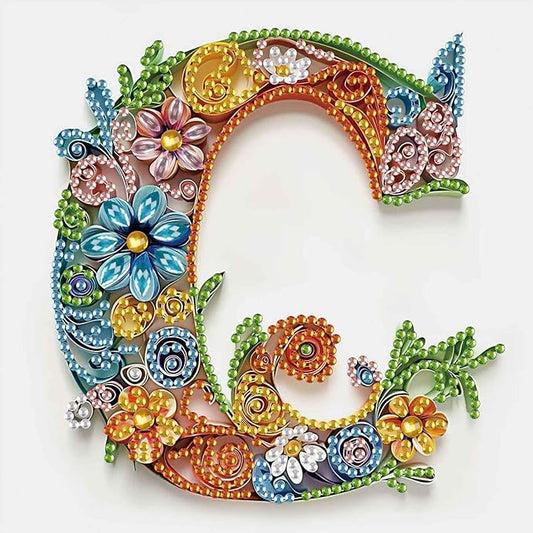 MVVMTOP Diamond Painting Kit, 5D DIY Letter C, Special Shape Crystal Artificial Diamond Art Partial Mosaic Handicraft for Beginners, Wall Decor Gift for Bedroom, Office, Living Room 6.7x6.7in