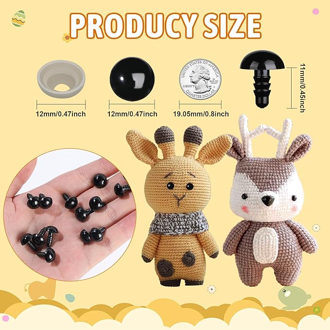 320Pcs 12mm Safety Eyes for Crocheting Amigurumi Craft Doll Eyes for Crochet Animals with Washers, Stuffed Animal Eyes for Plush Toy Bear Doll Making Supplies