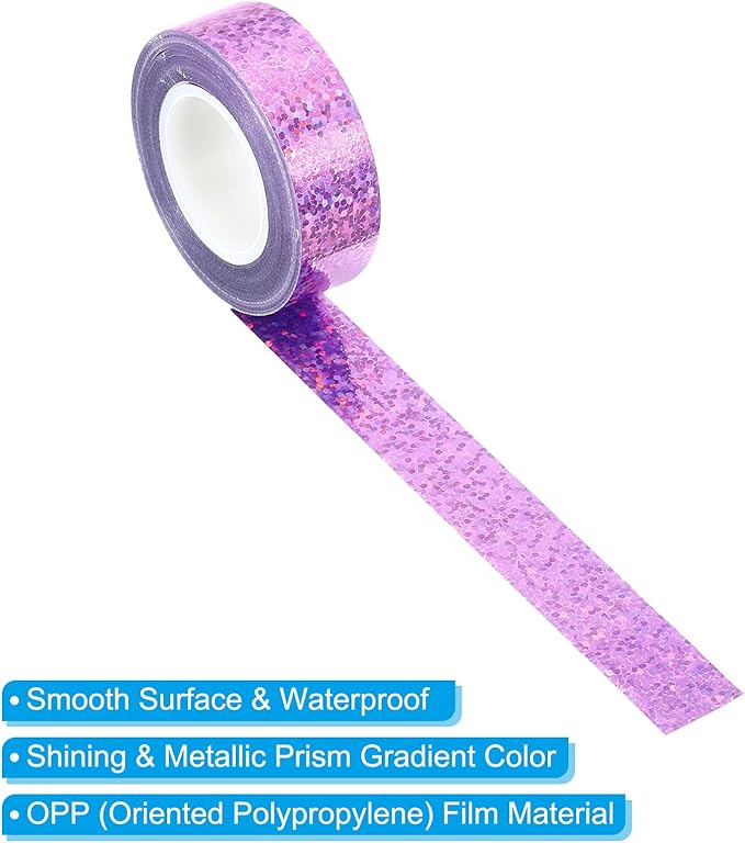 PATIKIL Glitter Sparkle Tape 15mm x 5m, 2 Pack Holographic Art Decorative Masking Tapes Self-Adhesive for DIY Scrapbook Art Craft Wrapping, Pink Purple