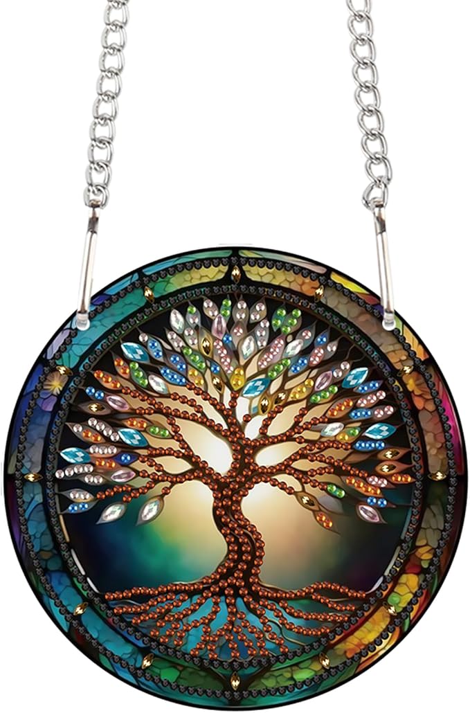 AiYuanzsh Tree Diamond Painting Hanging Kit, DIY 5D Acrylic Pendant Ornament, Special Shaped Crystal Diamond Art Hanging Kits for Wall, Door, or Garden, Adult Craft Gift