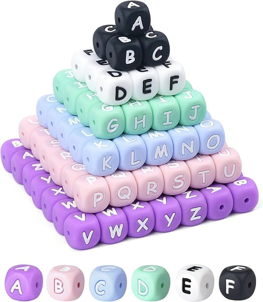 156Pcs FIVEIZERO Colorful Silicone Letter Beads, 12mm A-Z Alphabet Beads,Square Bead for Bracelets and Keychains, Large Letter Bead for Necklaces and Lanyards Making
