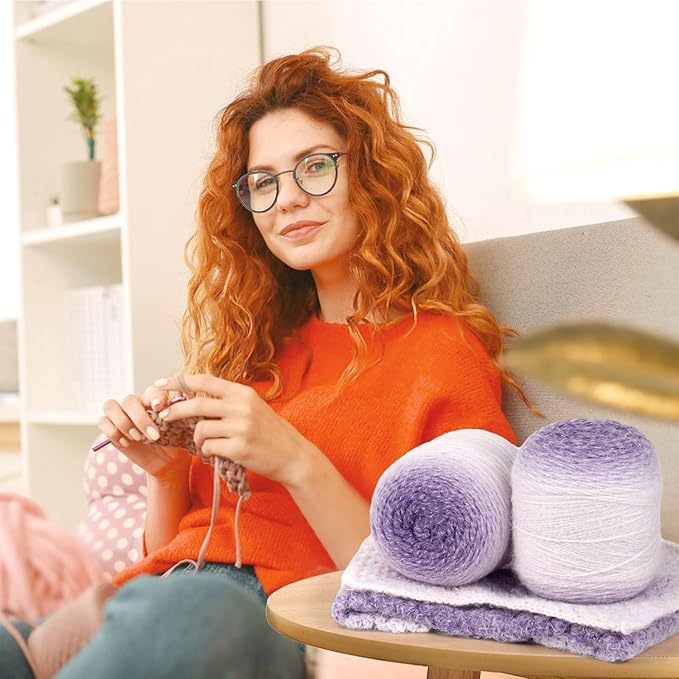 Katech Ombre Yarn for Crocheting-Large Skein of Gradient Yarn Cake-2 Pack of 200g/7.05 oz-80% Acrylic,20% Nylon- #4 Medium-Perfect for Star Blankets, Scarves, Shawls and Garments (A)