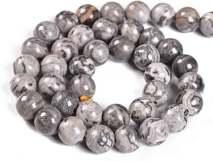 36pcs 10mm Natural Map Jasper Gemstone Round Spacer Loose Stone Beads for Jewelry Making 15.5" 1 Strand (Map Jasper, 10mm 36Beads)
