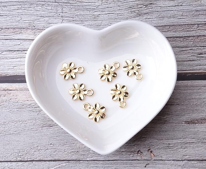 Ruwado 50 Pcs Little Flowers Charms Metal Vintage Cute Vintage Small Flower Pendants for Jewelry Making Kit Bracelet Necklace DIY Making Crafting Project Accessories Supplies (Gold)