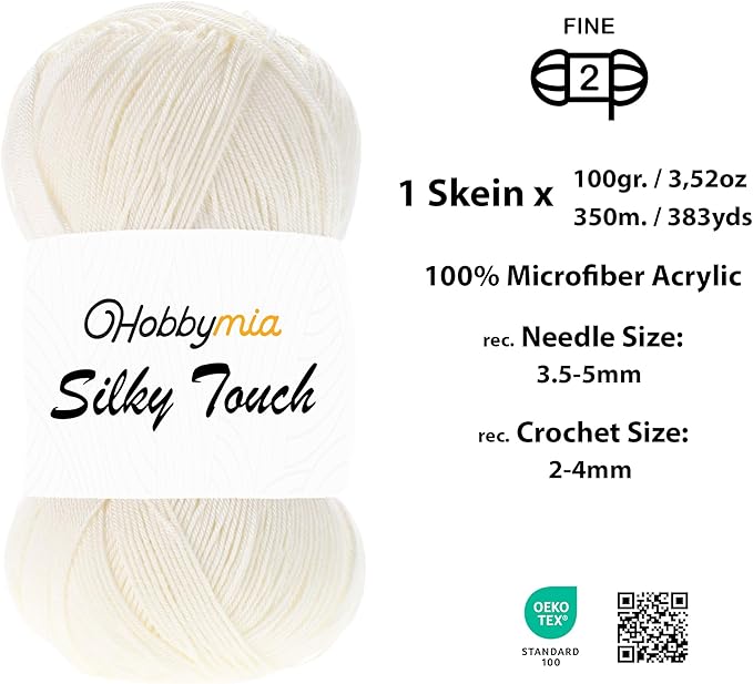 Silky Touch Acrylic Yarn - Soft Sport Weight Yarn for Crochet & Knitting - 100g / 383yds - 100% Microfiber Acrylic - Lightweight Fine Smooth Yarn(Brown - Light Cream, 1 Skein)