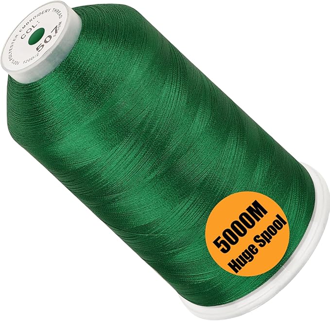 New brothread - Single Huge Spool 5000M Each Polyester Embroidery Machine Thread 40WT for Commercial and Domestic Machines - Emerald Green